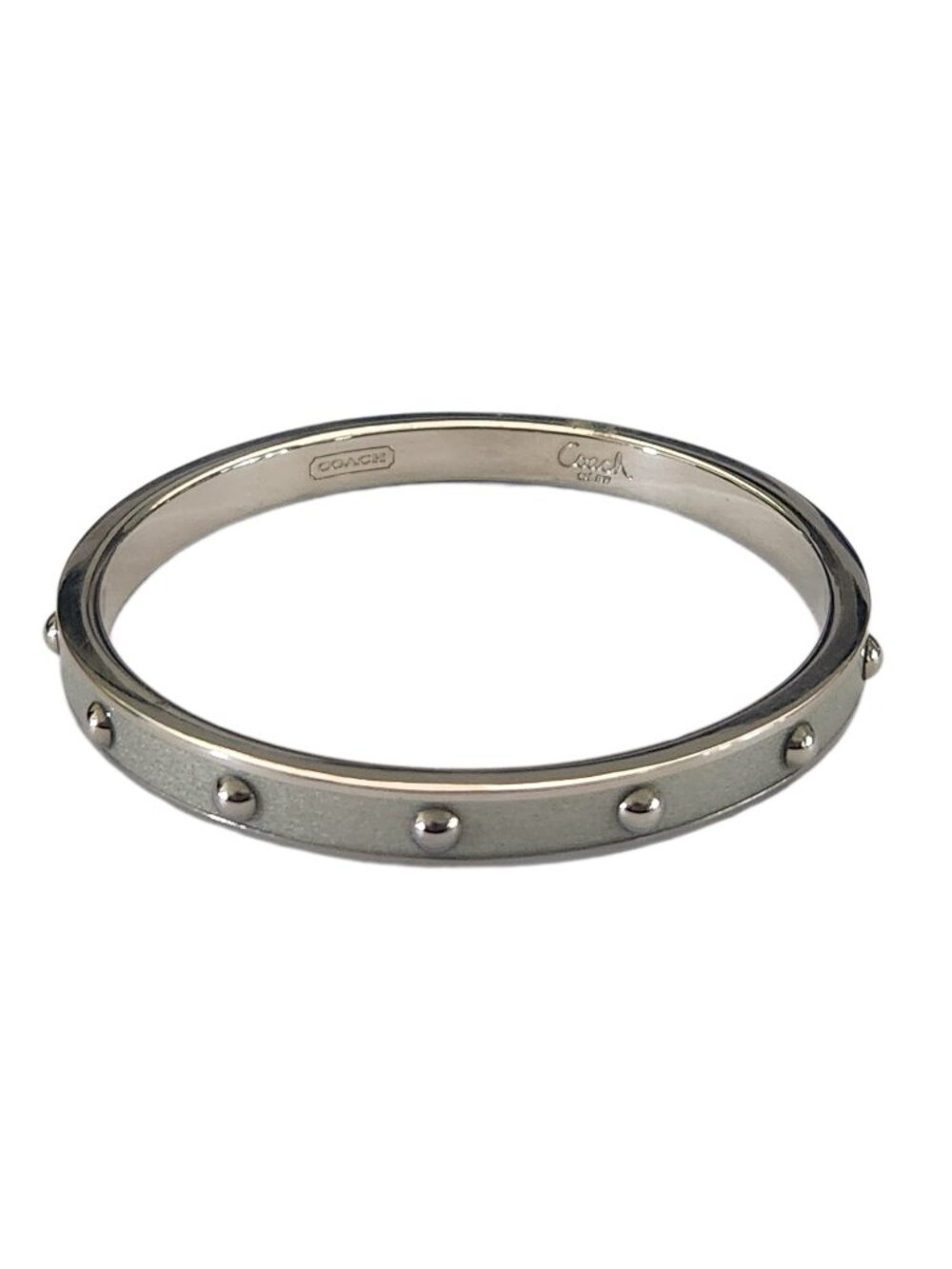 Coach Signature Studded Silver Tone Enamel Bangle Bracelet 6mm